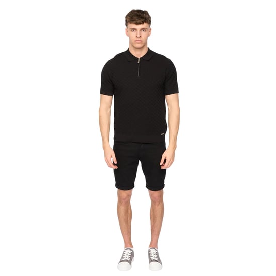 Duck and Cover Mens Danvers Knitted Quarter Zip Polo Shirt (Black) - Image 4