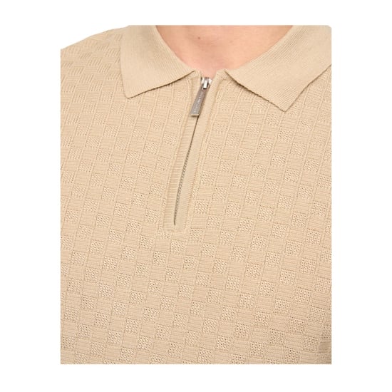 Duck and Cover Mens Danvers Knitted Quarter Zip Polo Shirt (Stone) - Image 3