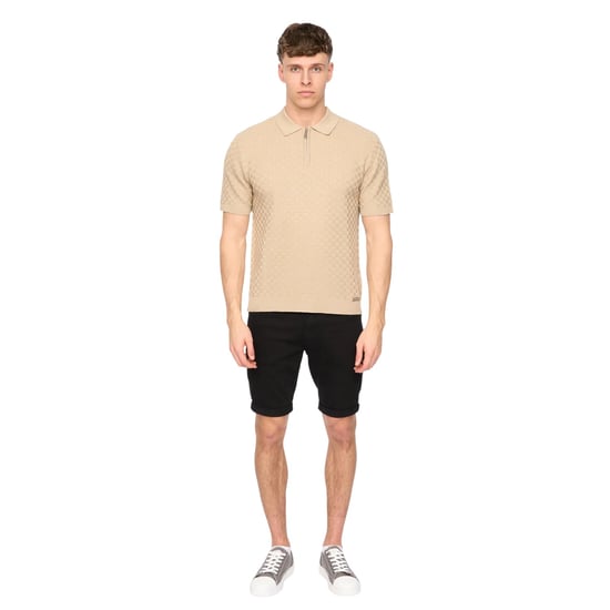 Duck and Cover Mens Danvers Knitted Quarter Zip Polo Shirt (Stone) - Image 4