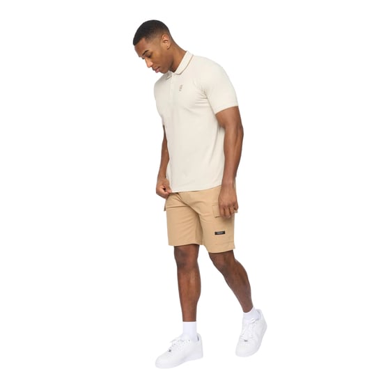 Crosshatch Heren Utilate Elastische Taille Cargo Shorts (Stone) - Image 3
