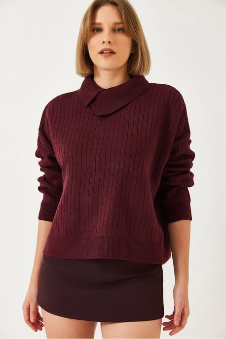 Geribbelde Sweater met Sjaalkraag - Image 1