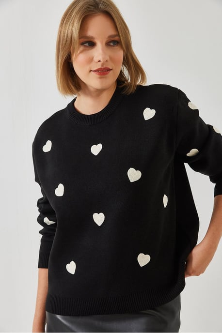 Broderad Rundhalsad Avslappnad Tröja - Image 4