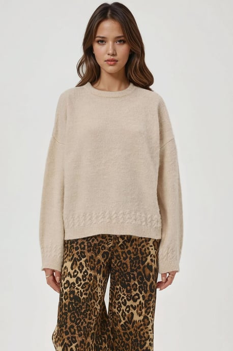 Braiding Detailed Textured Crew Neck Sweater - Image 2