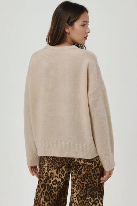 Braiding Detailed Textured Crew Neck Sweater - Image 5