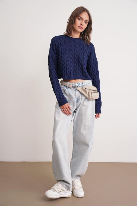 Cable Knit Patroon Rundhals Trui - Image 2