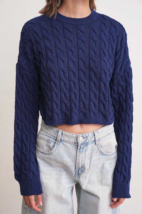 Cable Knit Patroon Rundhals Trui - Image 4