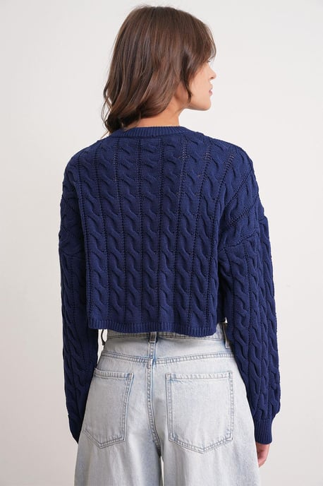 Cable Knit Patroon Rundhals Trui - Image 6