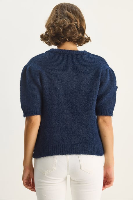 Stickad crew neck-tröja med rosett - Image 6