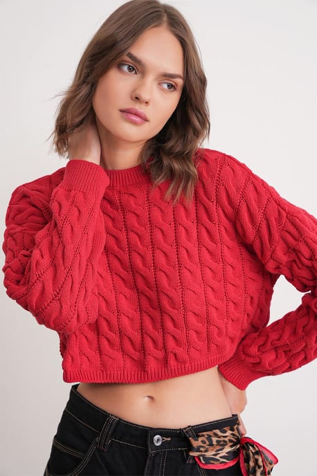 Kabelstickad mönstrad crewnecktröja - Image 1