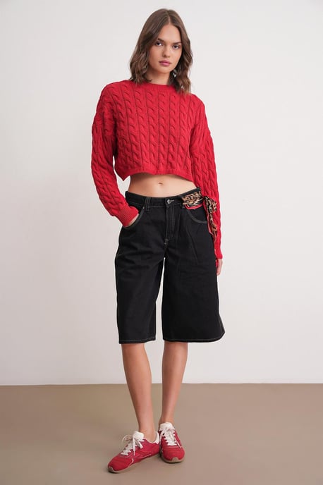 Kabelstickad mönstrad crewnecktröja - Image 2