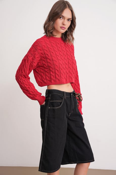 Kabelstickad mönstrad crewnecktröja - Image 3