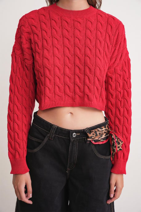 Kabelstickad mönstrad crewnecktröja - Image 5