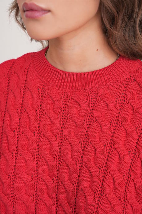Kabelstickad mönstrad crewnecktröja - Image 6