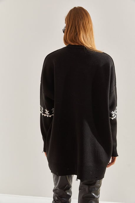 Lange Oversized Gebreide Sweater met Patroon en Ronde Hals - Image 2