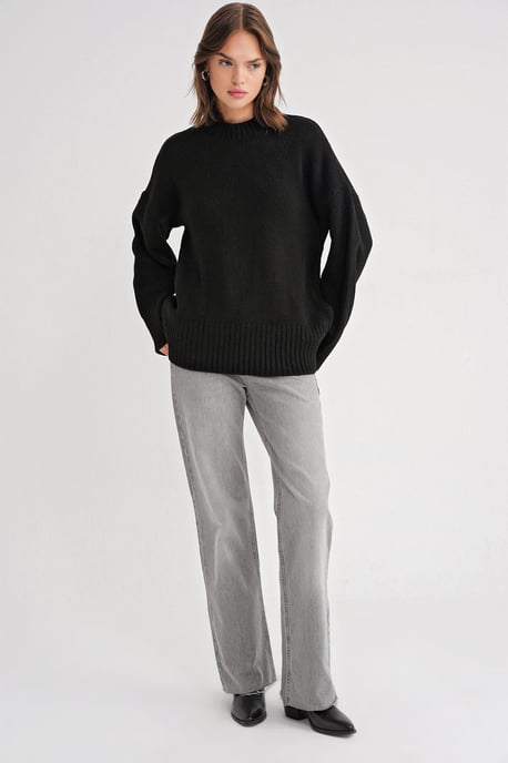 Oversized Geribbelde Gebreide Truien met Ronde Hals - Image 2