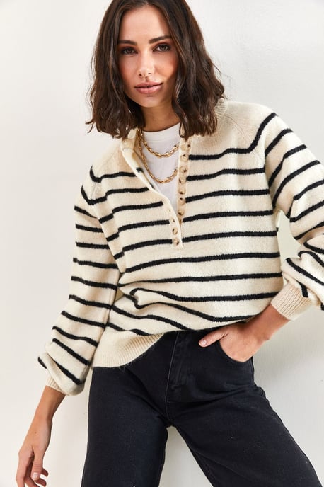 Knopenkraag Relaxed Fit Gebreide Trui - Image 5