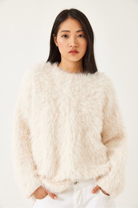Oversized Textuur Gebreide Trui met Pluizige Details - Image 2
