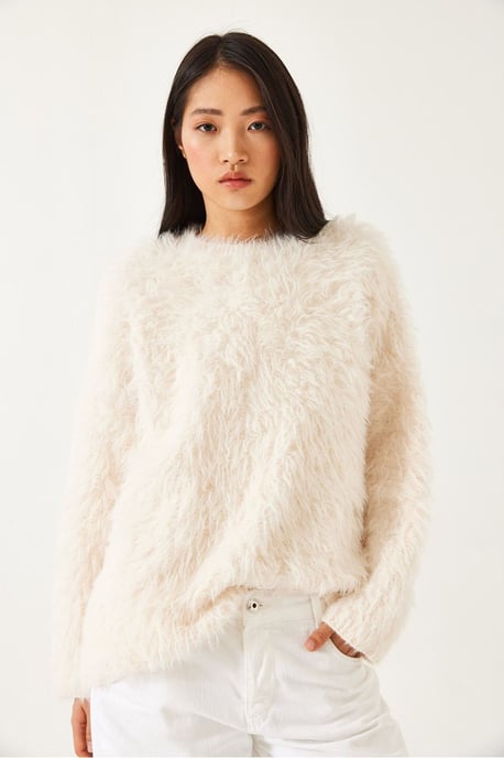 Oversized Textuur Gebreide Trui met Pluizige Details - Image 4