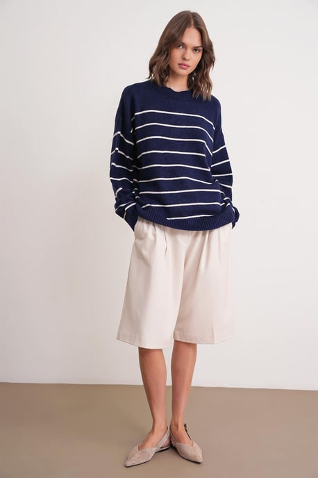 Gestreepte Crew Neck Relaxed Gebreide Pullover Truien - Image 2