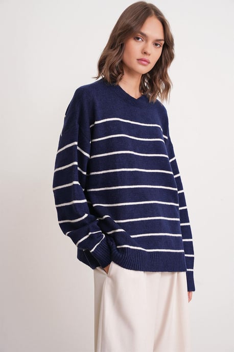 Gestreepte Crew Neck Relaxed Gebreide Pullover Truien - Image 3