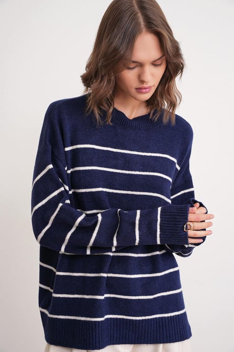 Gestreepte Crew Neck Relaxed Gebreide Pullover Truien - Image 4