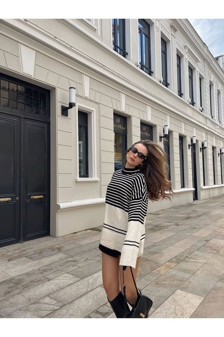 Striped Acrylic Crew Neck Sweater - Image 2