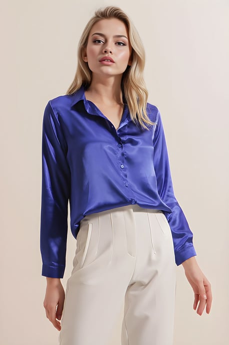 Satin Lange Mouwen Knopsluiting Shirt - Image 4