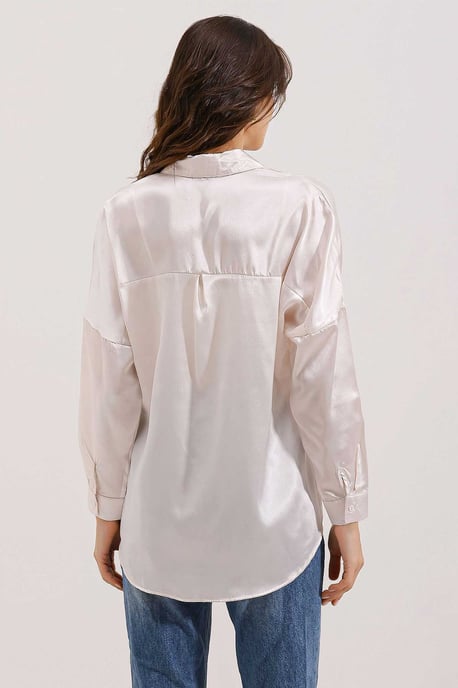 Overgedimensioneerde Satin Knoop-Boven shirt - Image 4