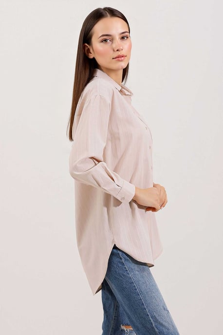 Oversized Gestreepte Poplin Shirt met Zak - Image 3