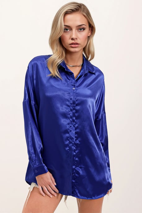 Oversized Satin Knapp-frontskjorta - Image 4