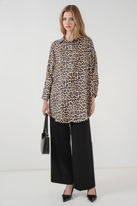 Leopardmönstrad långärmad knäppskjorta - Image 2