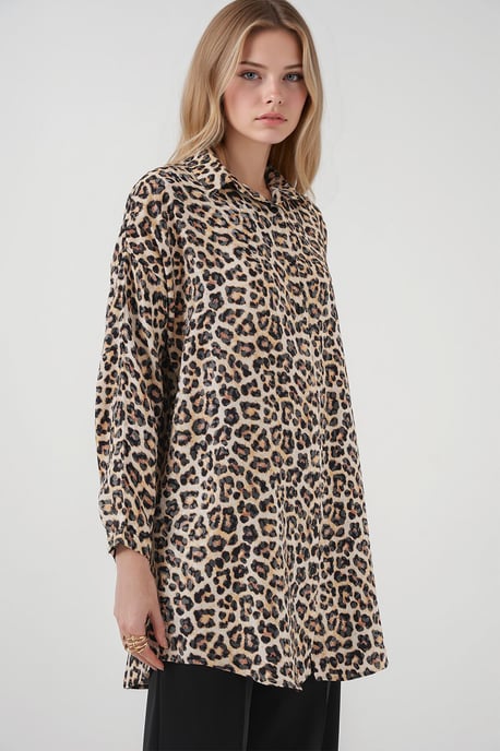 Leopardmönstrad långärmad knäppskjorta - Image 3