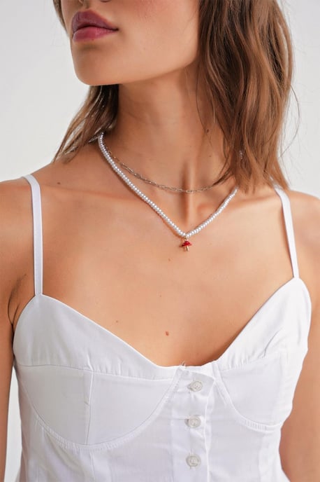 Söt halsringning med knappar framtill Peplum Cami Top - Image 5