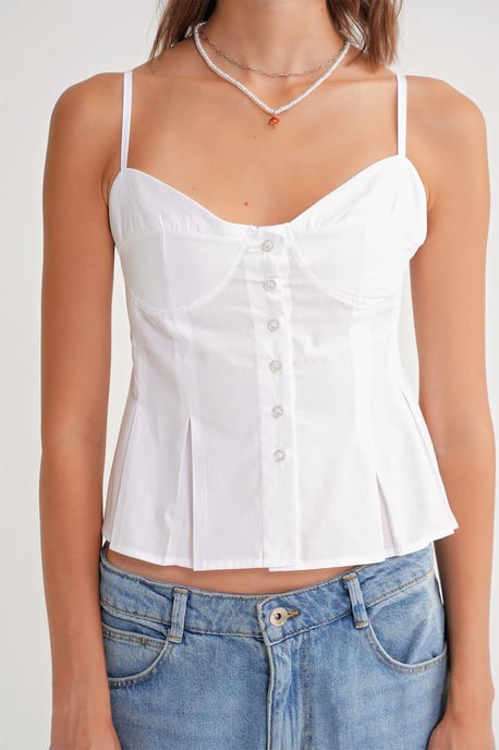 Söt halsringning med knappar framtill Peplum Cami Top - Image 6