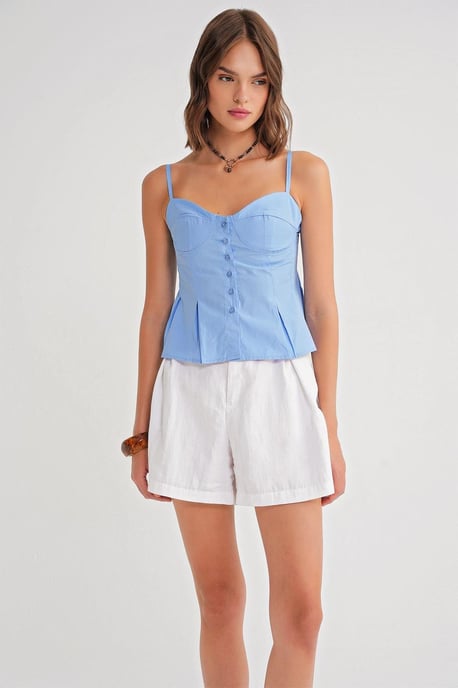 Kärleksfullt Halsknapp Fram Peplum Cami Top - Image 1