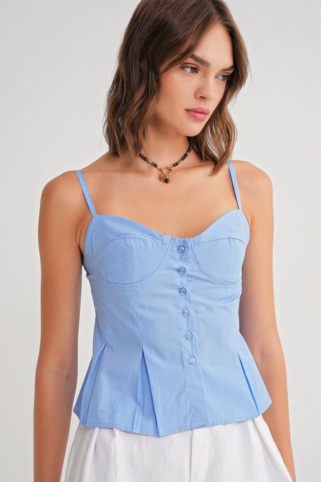 Kärleksfullt Halsknapp Fram Peplum Cami Top - Image 2