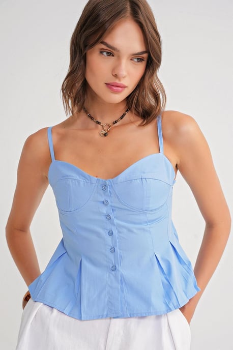 Kärleksfullt Halsknapp Fram Peplum Cami Top - Image 4
