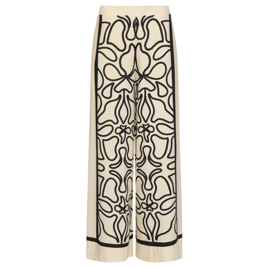 Smashed Lemon Crème wide leg broek met zwart grafisch patroon | - Image 2