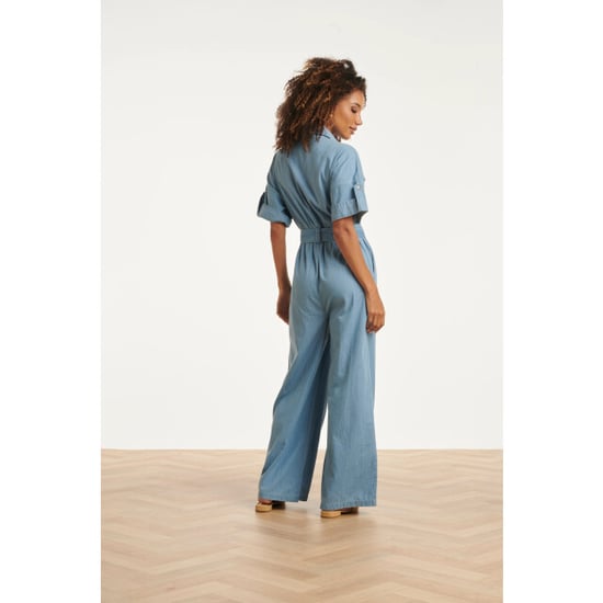 Smashed Lemon Lichtblauwe jumpsuit met ceintuur en korte mouwen | - Image 2