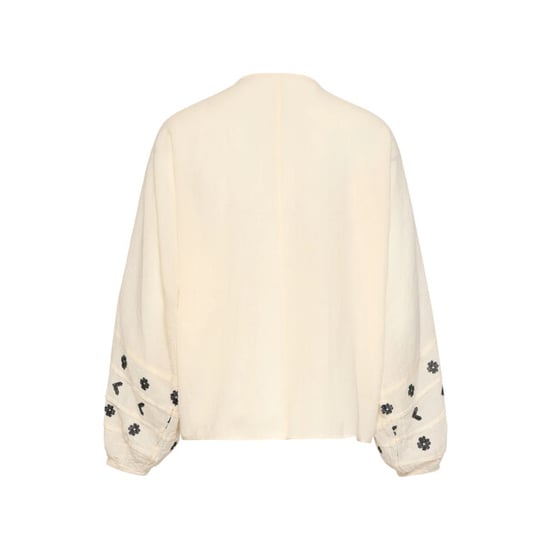 Smashed Lemon Off white blouse met zwarte borduursels en strikkoord | - Image 2