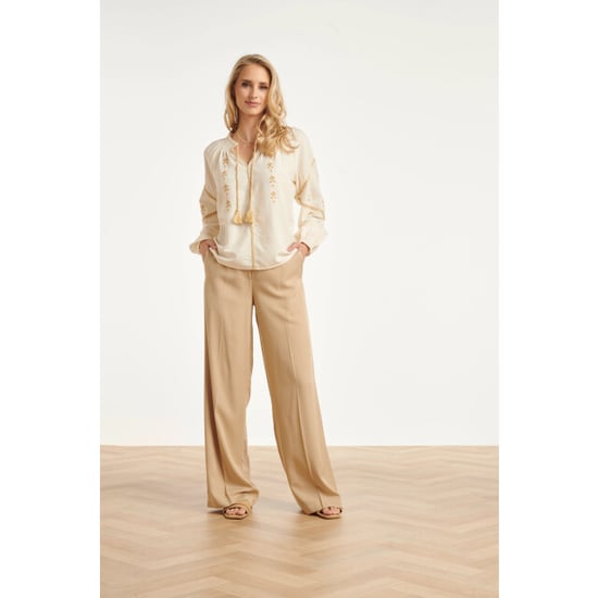 Smashed Lemon Off white blouse met gouden borduursels en koorddetail | - Image 1