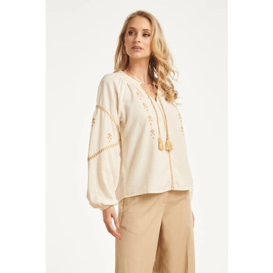 Smashed Lemon Off white blouse met gouden borduursels en koorddetail | - Image 2