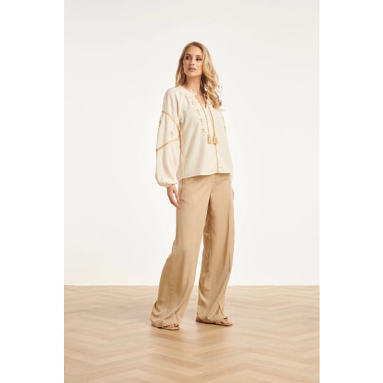 Smashed Lemon Off white blouse met gouden borduursels en koorddetail | - Image 4