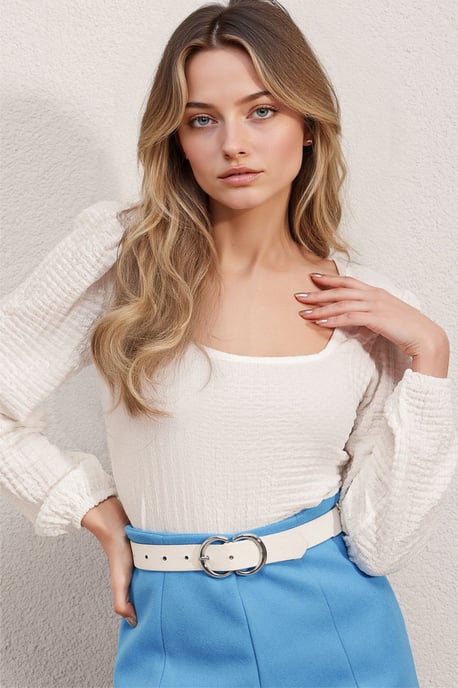 Gestructureerde Vierkante Kraag Lange Mouwen Blouse - Image 4