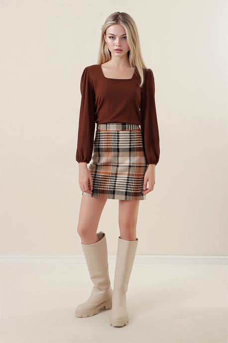 Gestructureerde Vierkante Kraag Lange Mouwen Blouse - Image 3