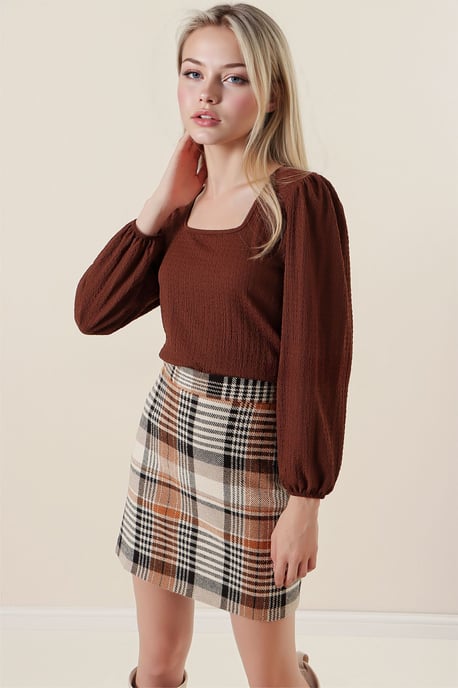 Gestructureerde Vierkante Kraag Lange Mouwen Blouse - Image 4