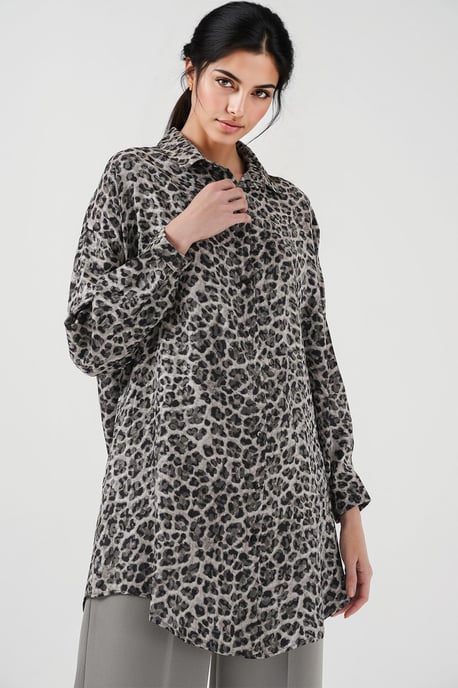 Leopard Print Long Sleeve Button-Up Shirt - Image 1