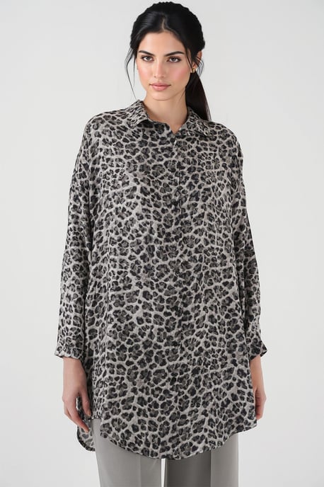 Leopard Print Long Sleeve Button-Up Shirt - Image 4