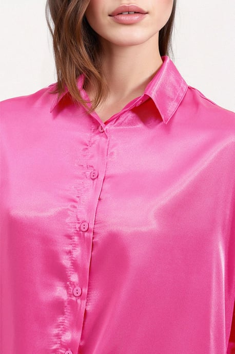 Oversized Satin Knappar-Front Skjorta - Image 3