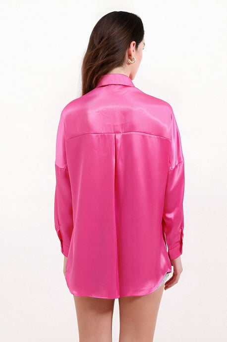 Oversized Satin Knappar-Front Skjorta - Image 4